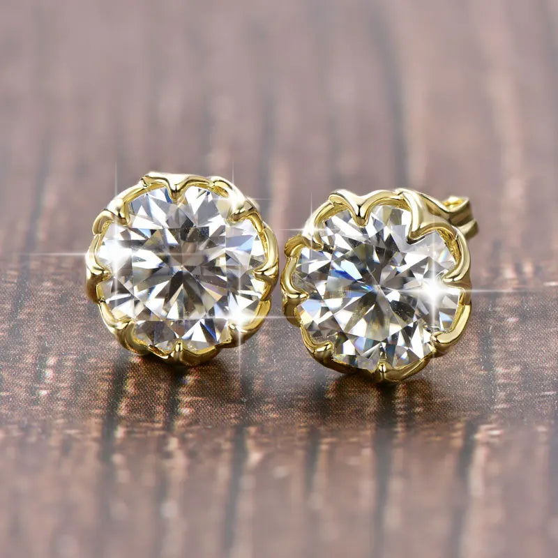 Oxtao Moissanite Flower Stud Earrings 14K Gold Filled Women