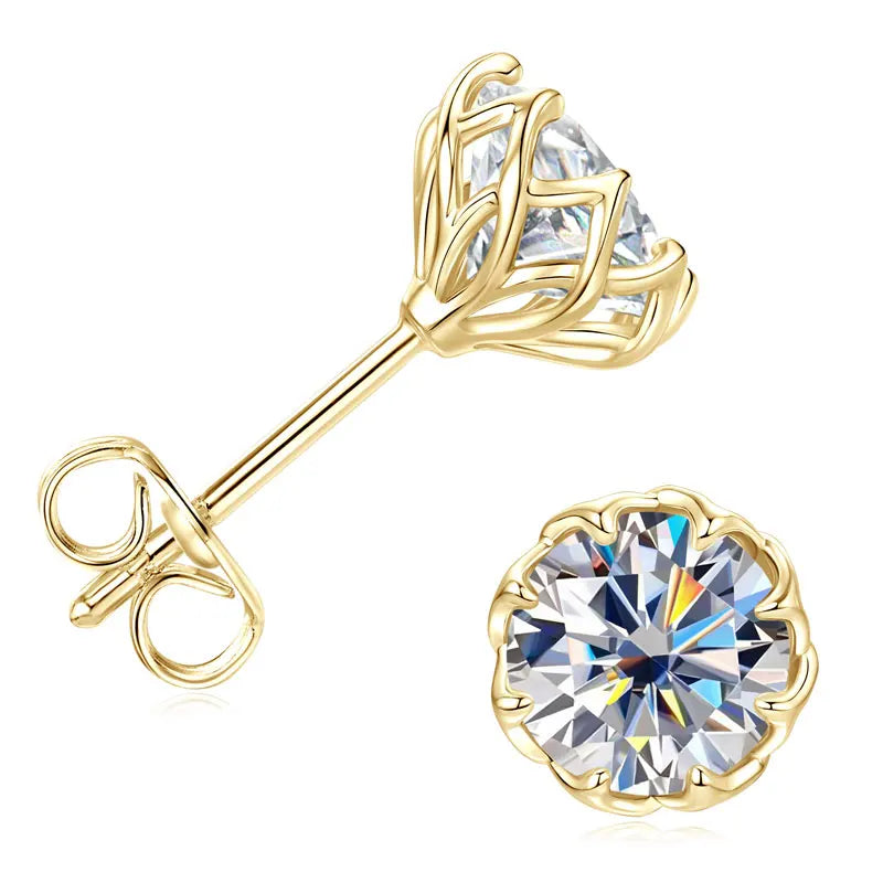 Oxtao Moissanite Flower Stud Earrings 14K Gold Filled Women