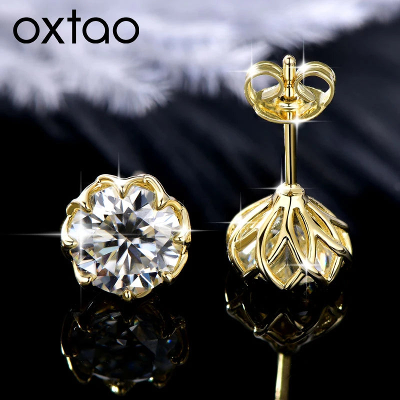 Oxtao Moissanite Flower Stud Earrings 14K Gold Filled Women