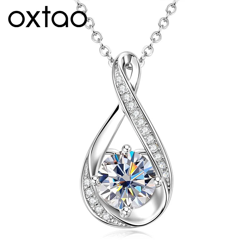 Oxtao Shiny Infinity Moissanite Pendant Necklace For Daily Wear