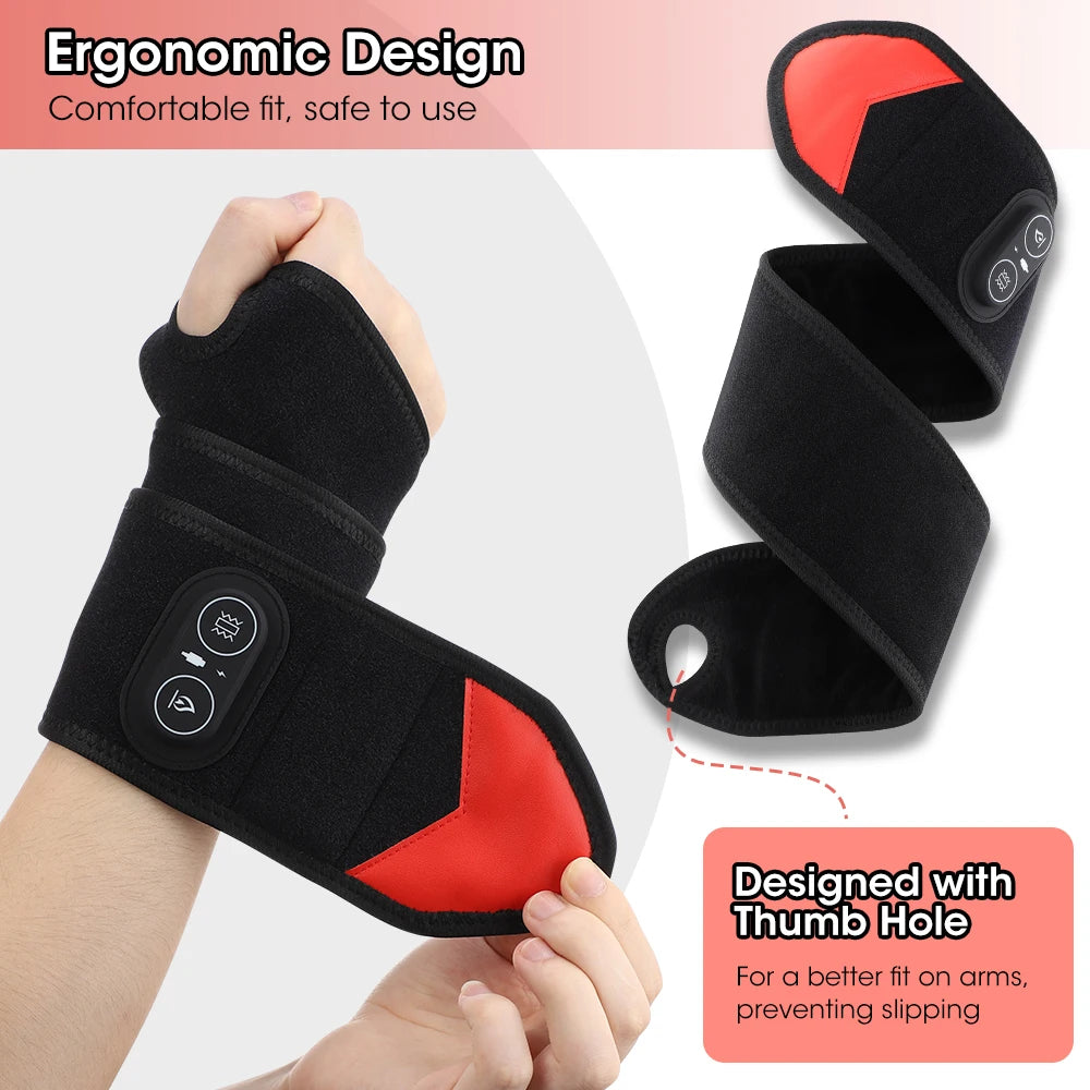 Red Light Wrist Brace 660nm Infrared Light Hot Compress Wrist Strap Wireless Rechargeable Sports Wristband Hand Protector Muscle Strain Relief