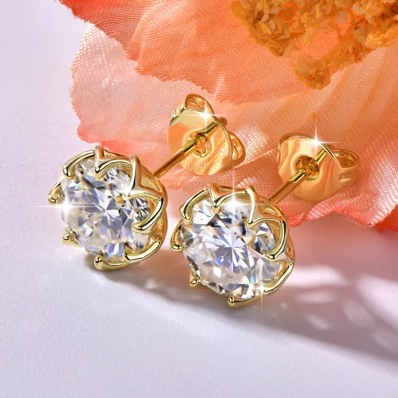 Oxtao Moissanite Flower Stud Earrings 14K Gold Filled Women