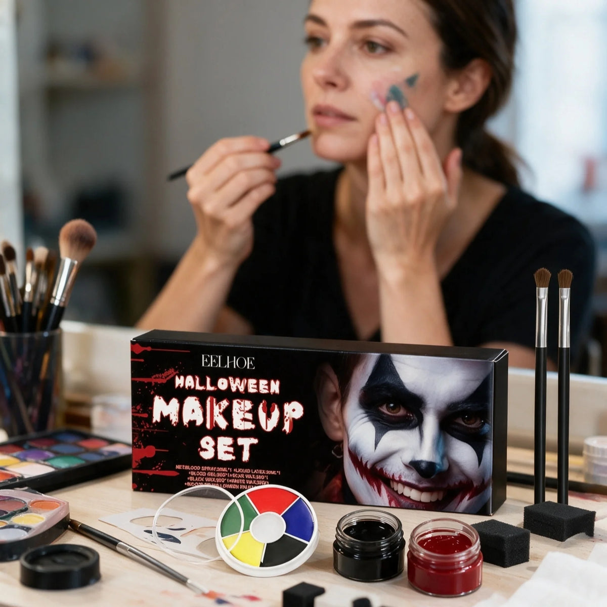EELHOE Halloween Face Paint Set Waterproof Long Lasting Color Palette