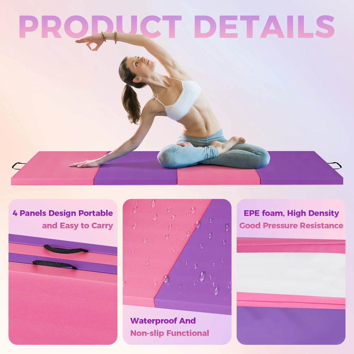 HiMISS Folding Gymnastics Mat Portable Exercise Tumble Pad For Home