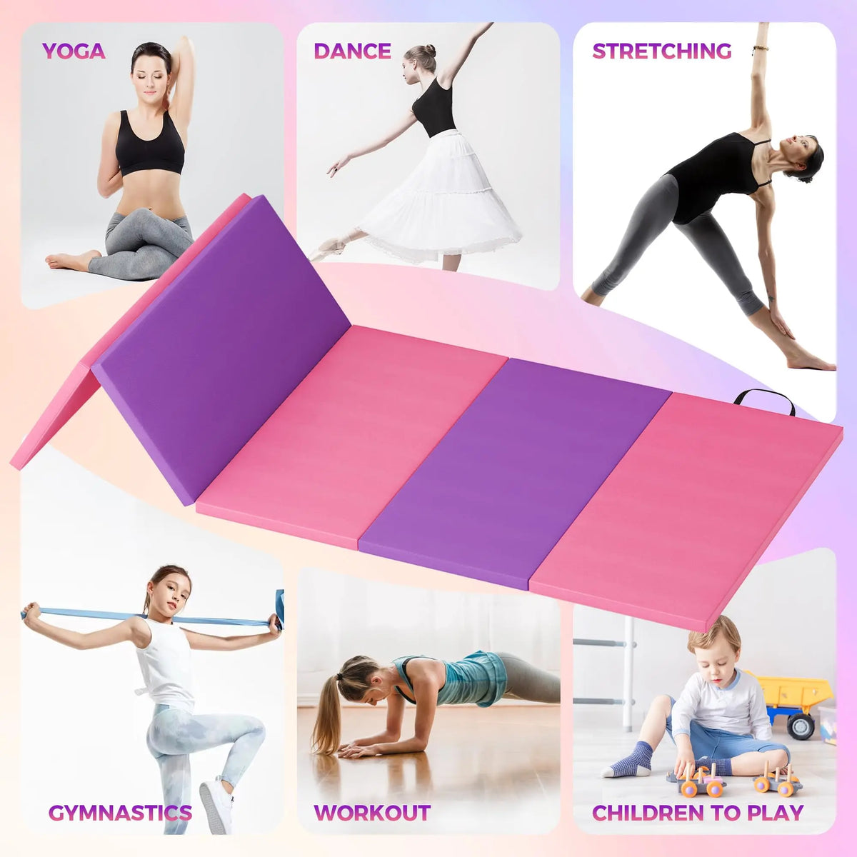 HiMISS Folding Gymnastics Mat Portable Exercise Tumble Pad For Home