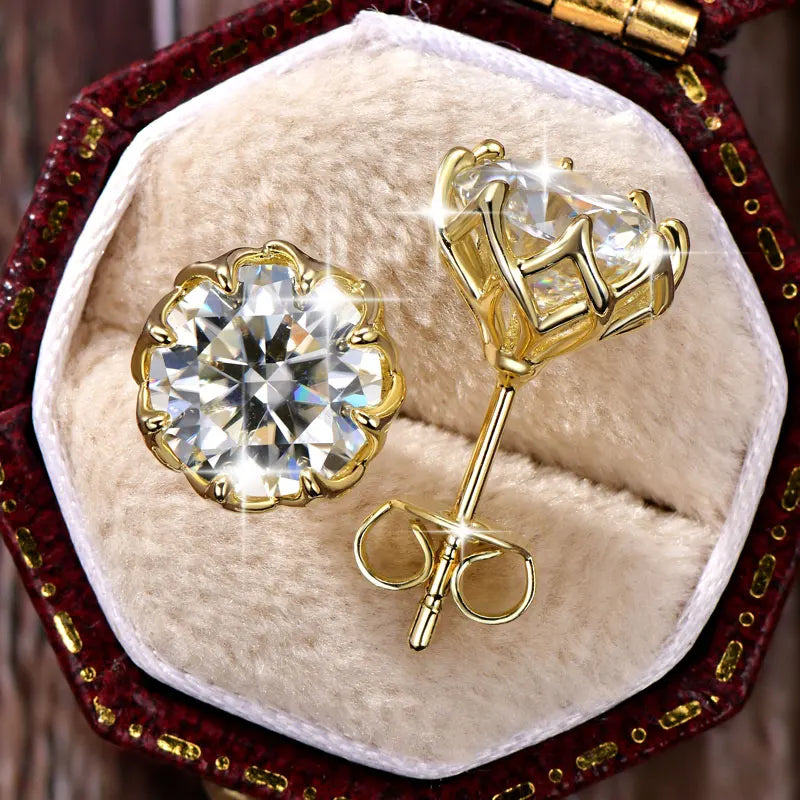 Oxtao Moissanite Flower Stud Earrings 14K Gold Filled Women